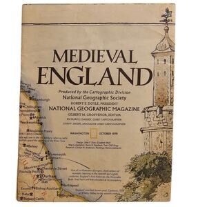 Map Vintage National Geographic October 1979 Medieval England British Isles